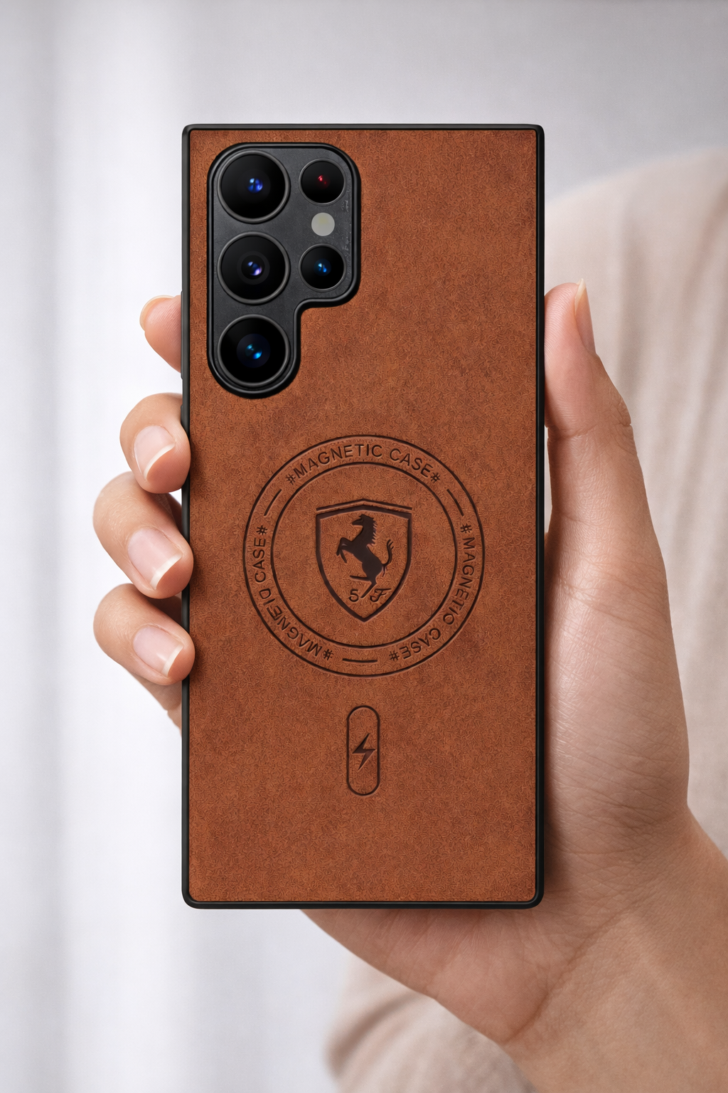 Magnetic Leather Back Cover Case for Samsung Galaxy S24 Ultra 5G | Premium Brown Finish | MagSafe Compatible | Shockproof Protection