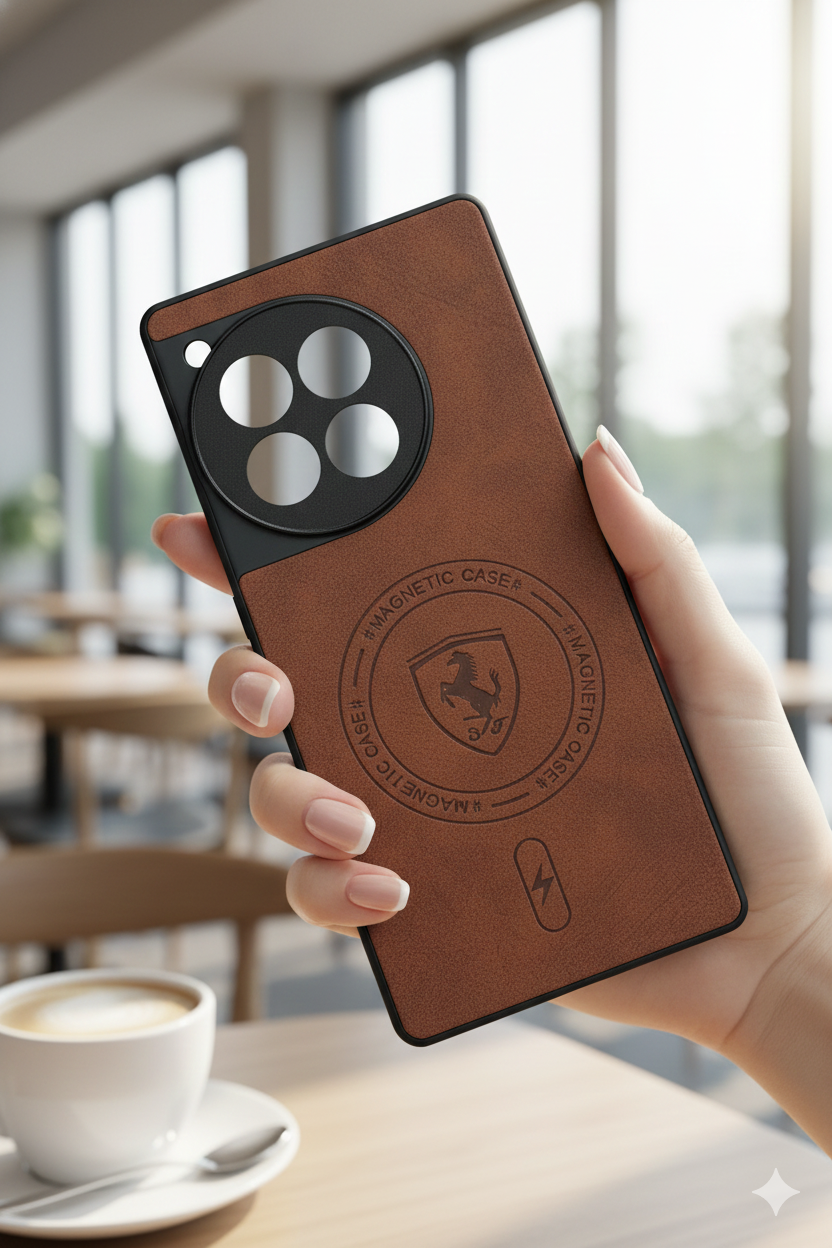 Magnetic Leather Back Cover for OnePlus Ace 3 | Premium Brown Finish | Shockproof Slim CaseMagnetic Leather Back Cover for OnePlus Ace 3 | Premium Brown Finish | Shockproof Slim Case