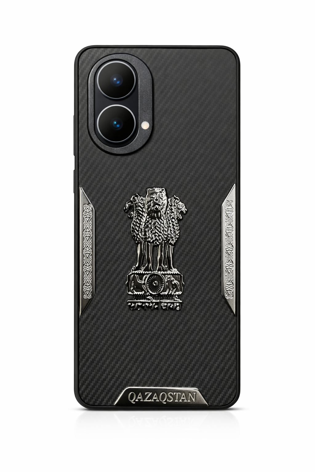 Ashoka Emblem Back Cover for Vivo Y100 | Carbon Fiber Finish | Premium Metallic Design | Shockproof Case