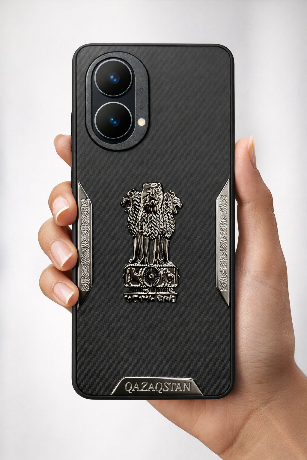 Ashoka Emblem Back Cover for Vivo Y100 | Carbon Fiber Finish | Premium Metallic Design | Shockproof Case