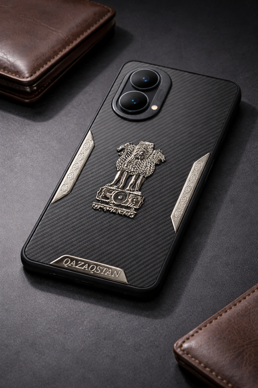 Ashoka Emblem Back Cover for Vivo Y100 | Carbon Fiber Finish | Premium Metallic Design | Shockproof Case