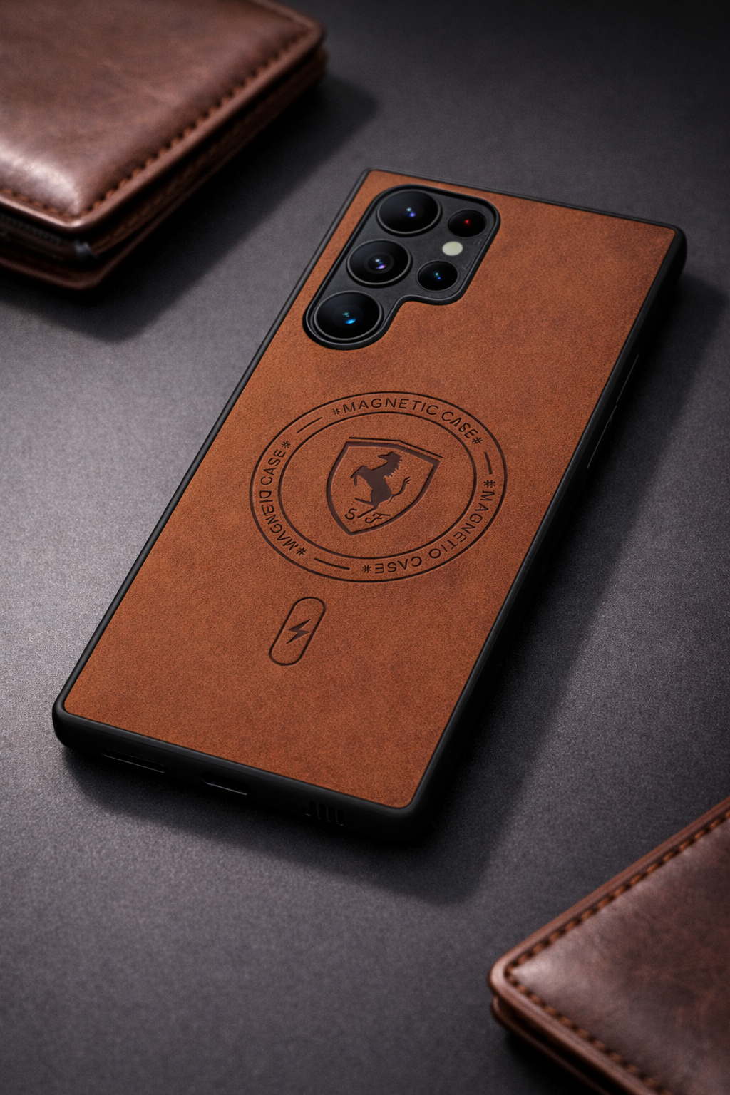 Magnetic Leather Back Cover Case for Samsung Galaxy S24 Ultra 5G | Premium Brown Finish | MagSafe Compatible | Shockproof Protection