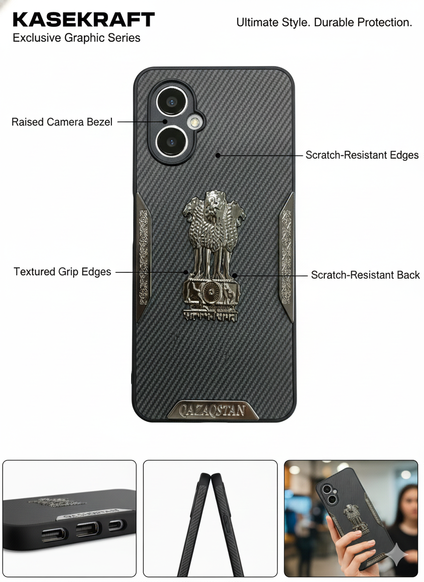 Ashoka Emblem Back Cover for OPPO A38 | Carbon Fiber Finish | Premium Metallic Design | Shockproof Case