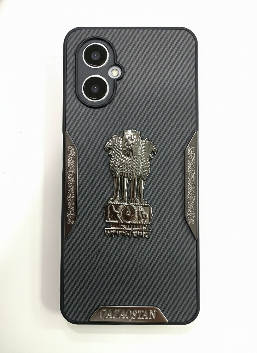 Ashoka Emblem Back Cover for OPPO A38 | Carbon Fiber Finish | Premium Metallic Design | Shockproof Case