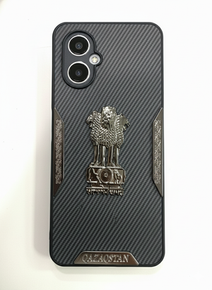 Ashoka Emblem Back Cover for OPPO A38 | Carbon Fiber Finish | Premium Metallic Design | Shockproof Case