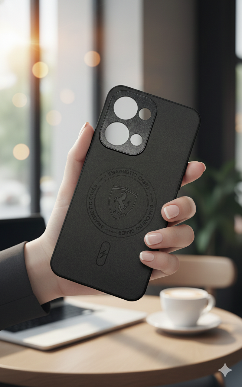 Magnetic Matte Back Cover for OPPO Reno 13 5G | Slim Shockproof Case | Premium Black Finish