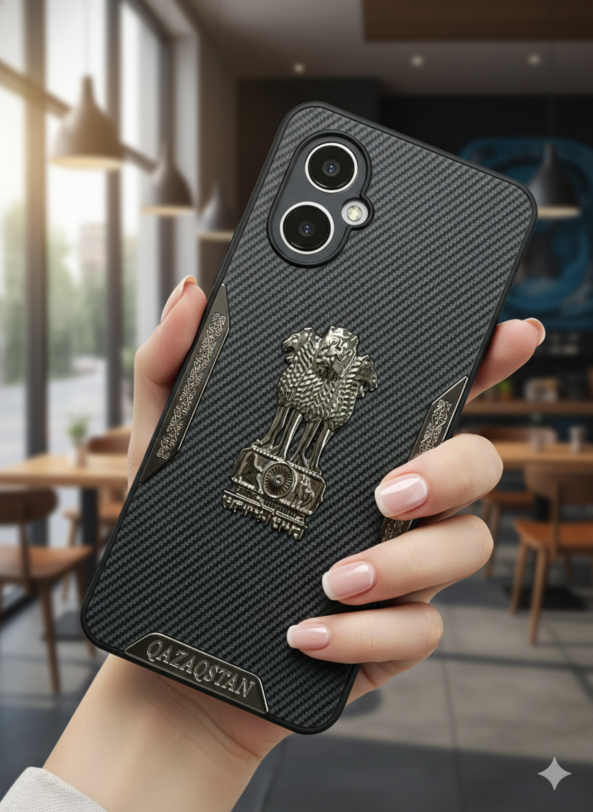 Ashoka Emblem Back Cover for OPPO A38 | Carbon Fiber Finish | Premium Metallic Design | Shockproof Case