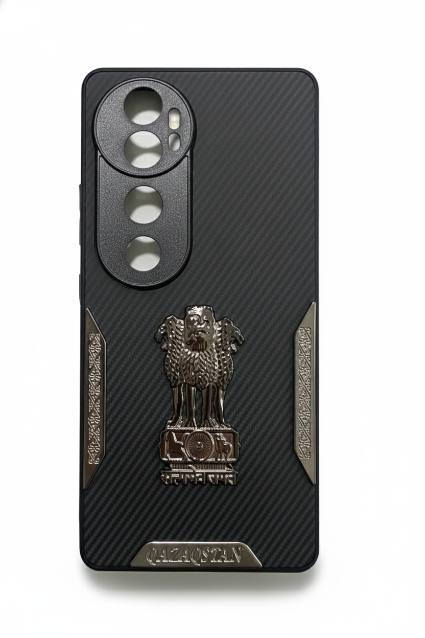 Ashoka Emblem Back Cover for Vivo V40 | Carbon Fiber Finish | Premium Metallic Design | Shockproof Case