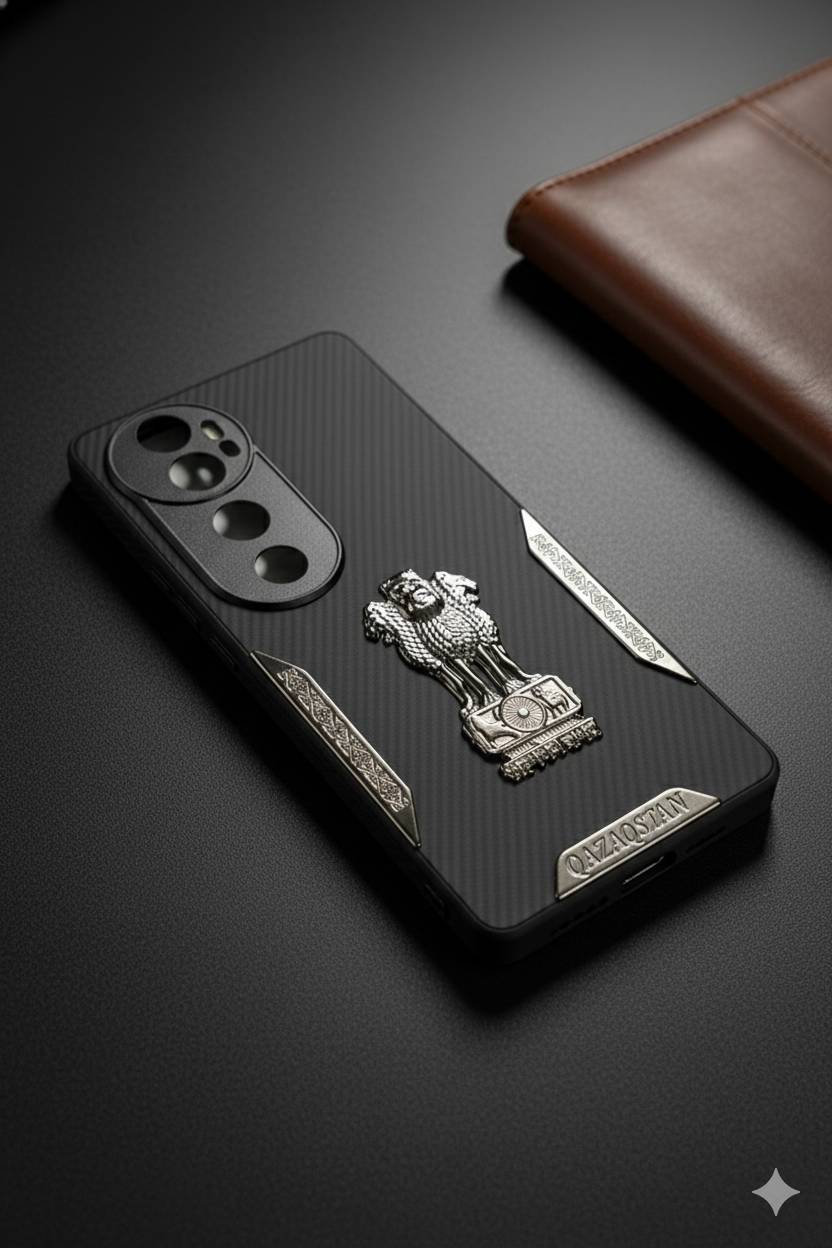 Ashoka Emblem Back Cover for Vivo V40 | Carbon Fiber Finish | Premium Metallic Design | Shockproof Case