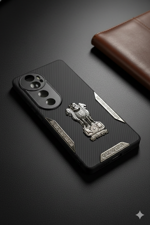 Ashoka Emblem Back Cover for Vivo V40 | Carbon Fiber Finish | Premium Metallic Design | Shockproof Case