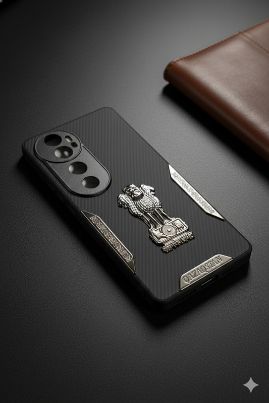 Ashoka Emblem Back Cover for Vivo V40 | Carbon Fiber Finish | Premium Metallic Design | Shockproof Case