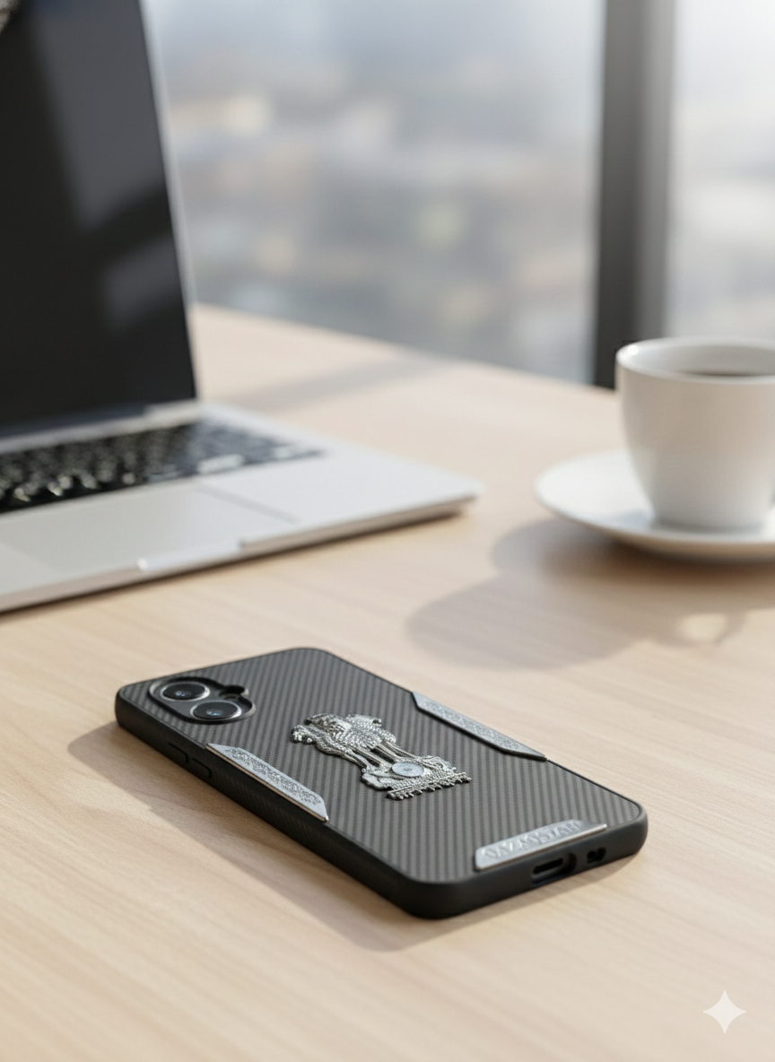 Ashoka Emblem Back Cover for OPPO A38 | Carbon Fiber Finish | Premium Metallic Design | Shockproof Case