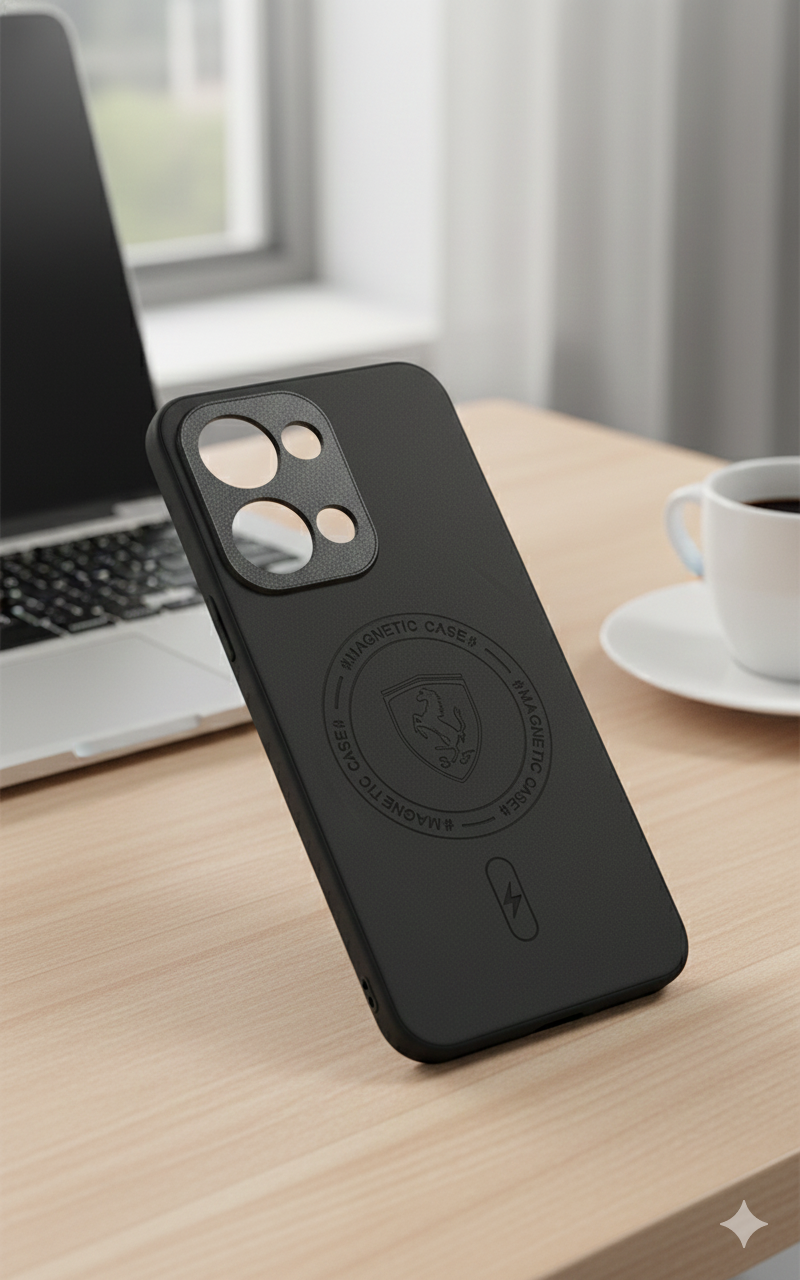 Magnetic Matte Back Cover for OPPO Reno 13 5G | Slim Shockproof Case | Premium Black Finish